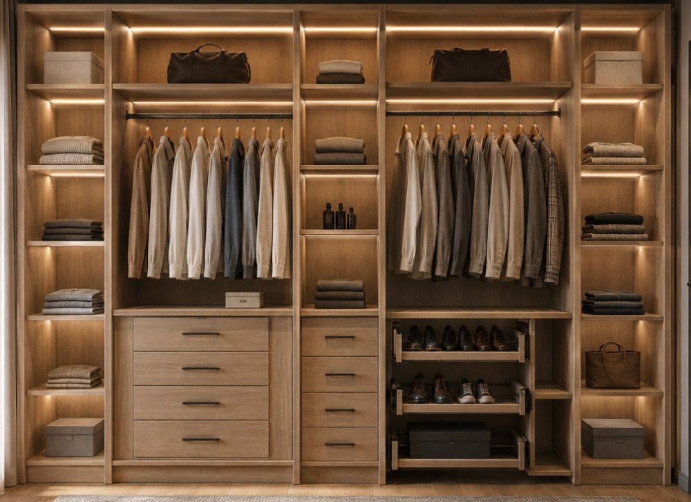 Closet modular con acabado en madera