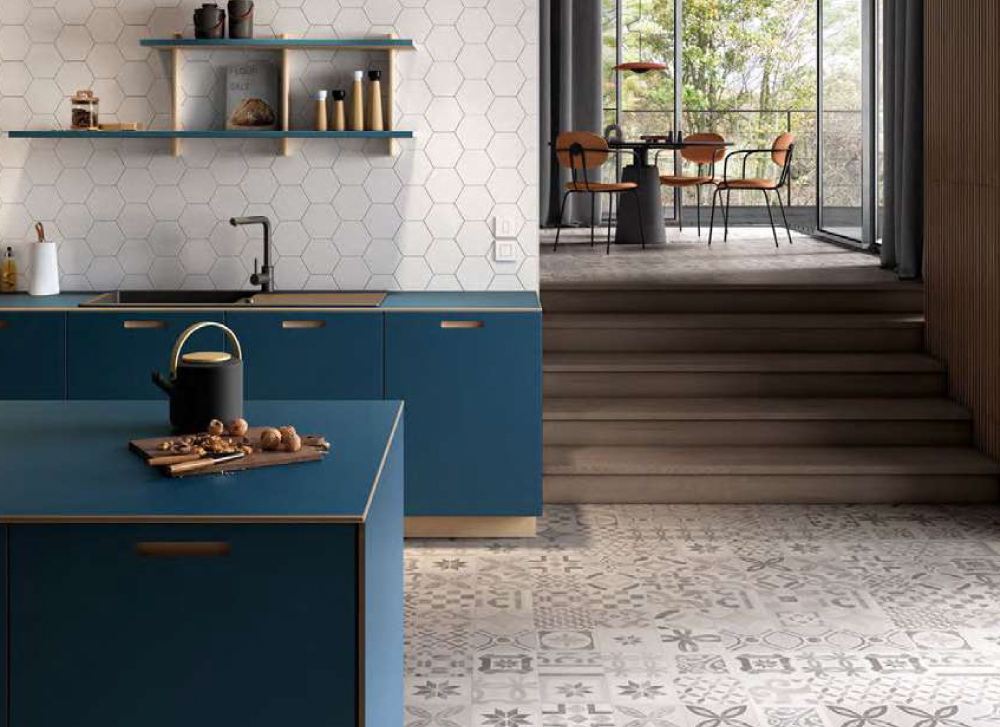 Diseño de cocina modular en tonos azules